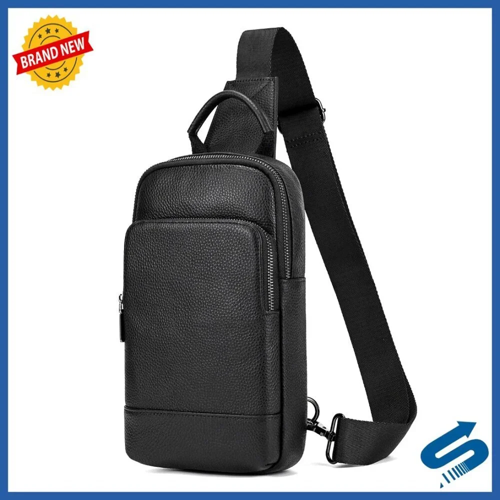 Genuine Leather Sling Bag Crossbody Chest Bag Multiple Pockets Travel Commute